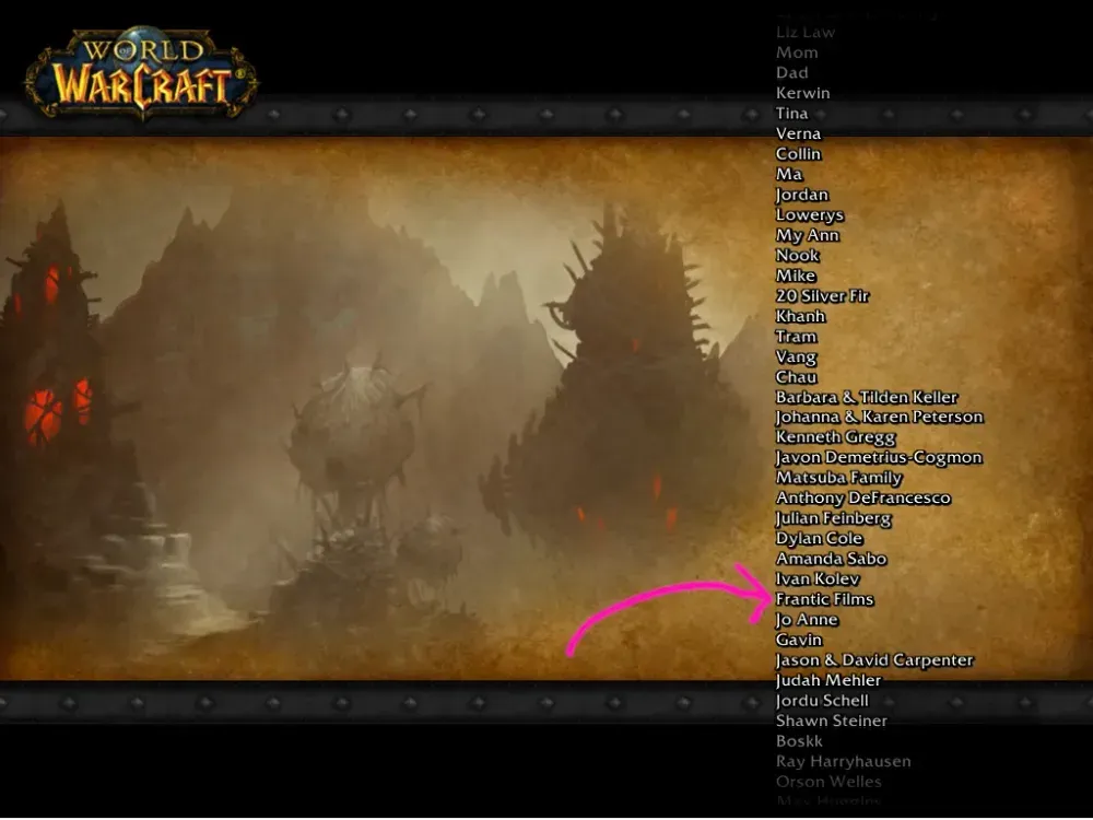 Frantic Films credit in World of Warcraft